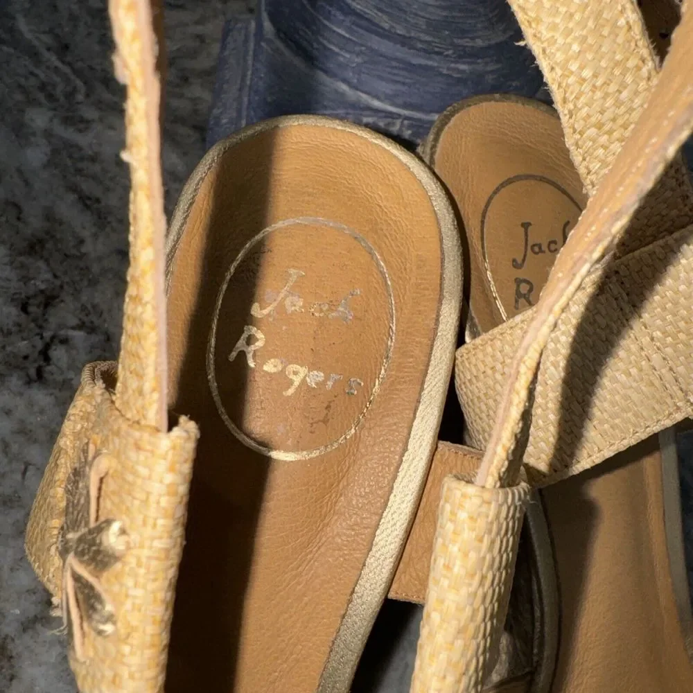 Jack Rogers Size 10M ABBEY Natural Raffia Gold Wedge Sandals Womens Shoes‎